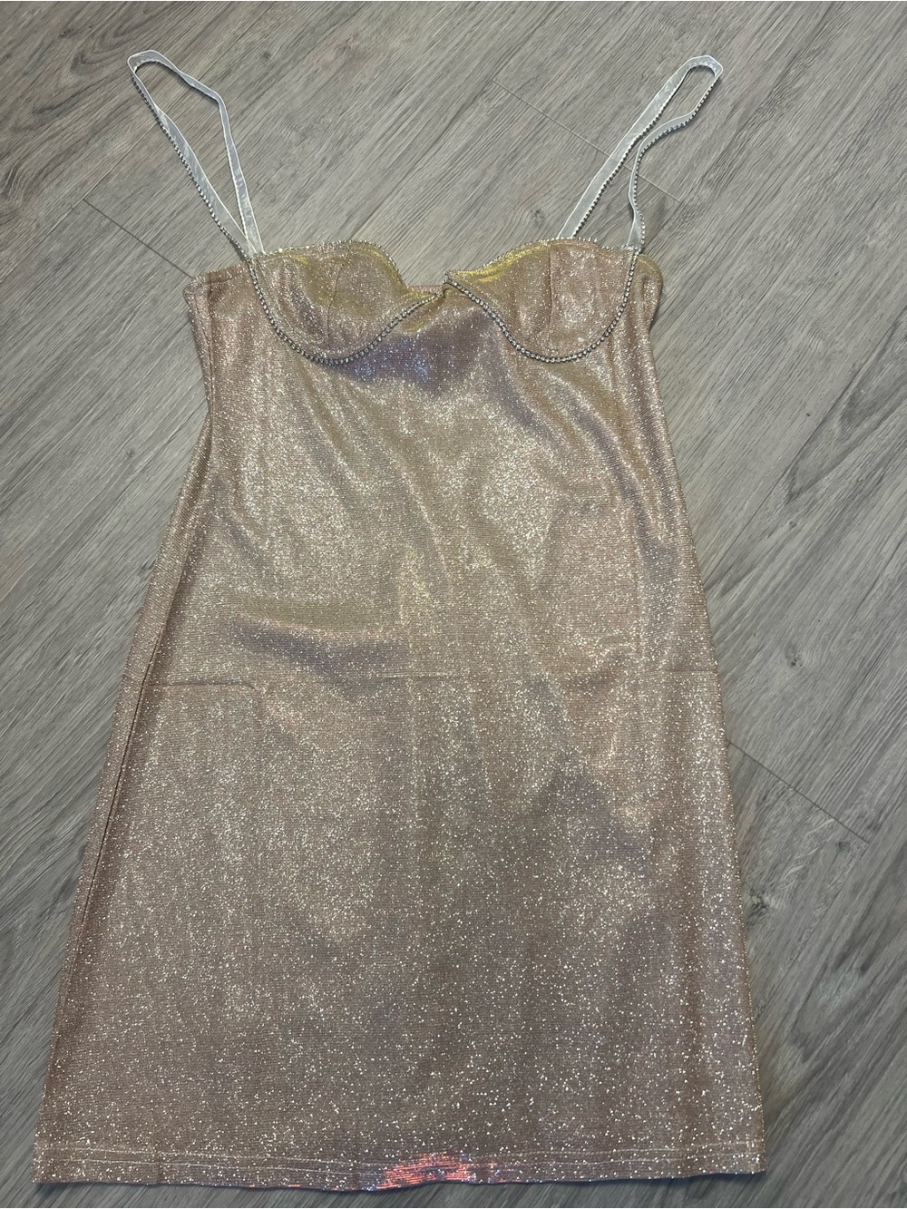 Shimmer Gold Slip Dress with Rhinestone Straps